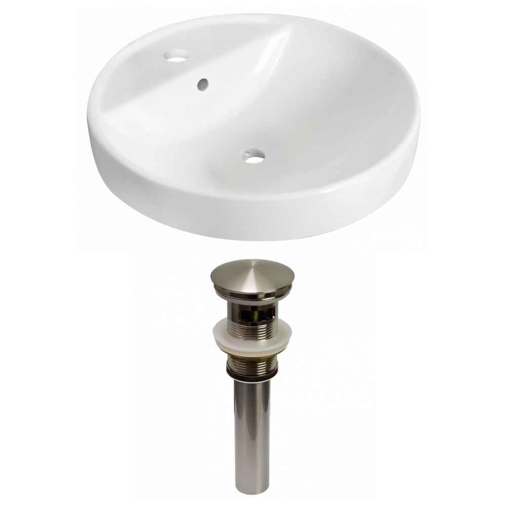 18.25-in. x 18.25-in. Round Bathroom Vessel Sink Set White Enamel Glaze