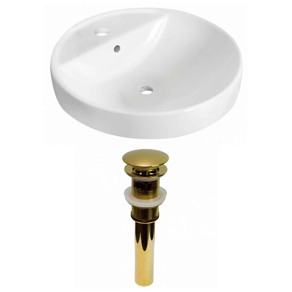 18.25-in. x 18.25-in. Round Bathroom Vessel Sink Set White Enamel Glaze