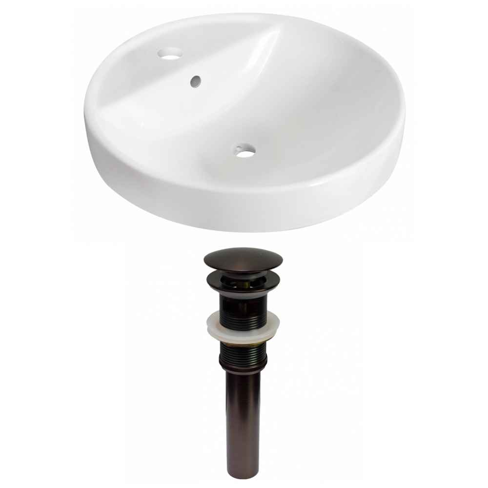 18.25-in. x 18.25-in. Round Bathroom Vessel Sink Set White Enamel Glaze