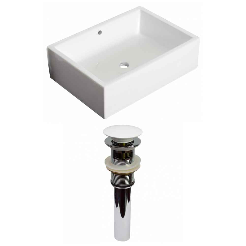 20-in. x 14.25-in. Rectangle Bathroom Vessel Sink Set White Enamel Glaze