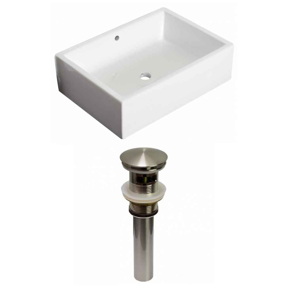 20-in. x 14.25-in. Rectangle Bathroom Vessel Sink Set White Enamel Glaze