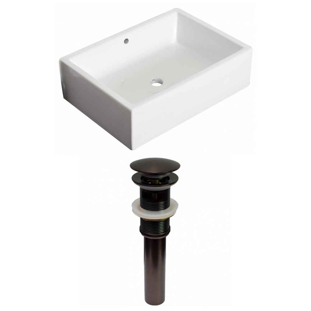 20-in. x 14.25-in. Rectangle Bathroom Vessel Sink Set White Enamel Glaze