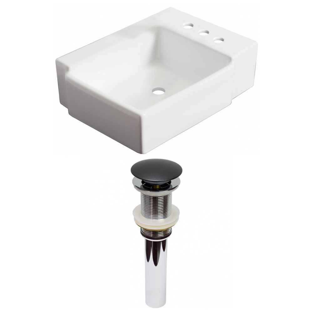 16.25-in. x 11.75-in. Rectangle Bathroom Vessel Sink Set White Enamel Glaze