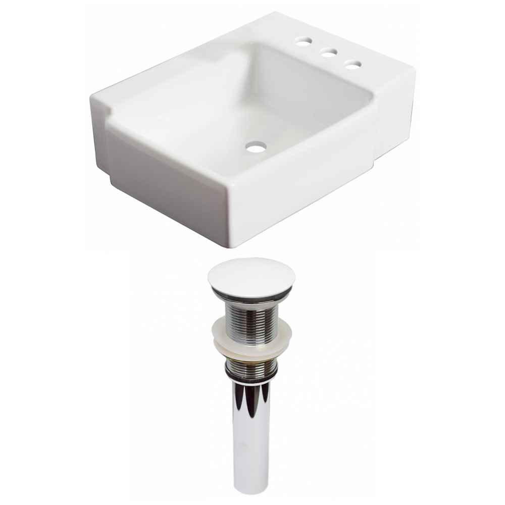 16.25-in. x 11.75-in. Rectangle Bathroom Vessel Sink Set White Enamel Glaze
