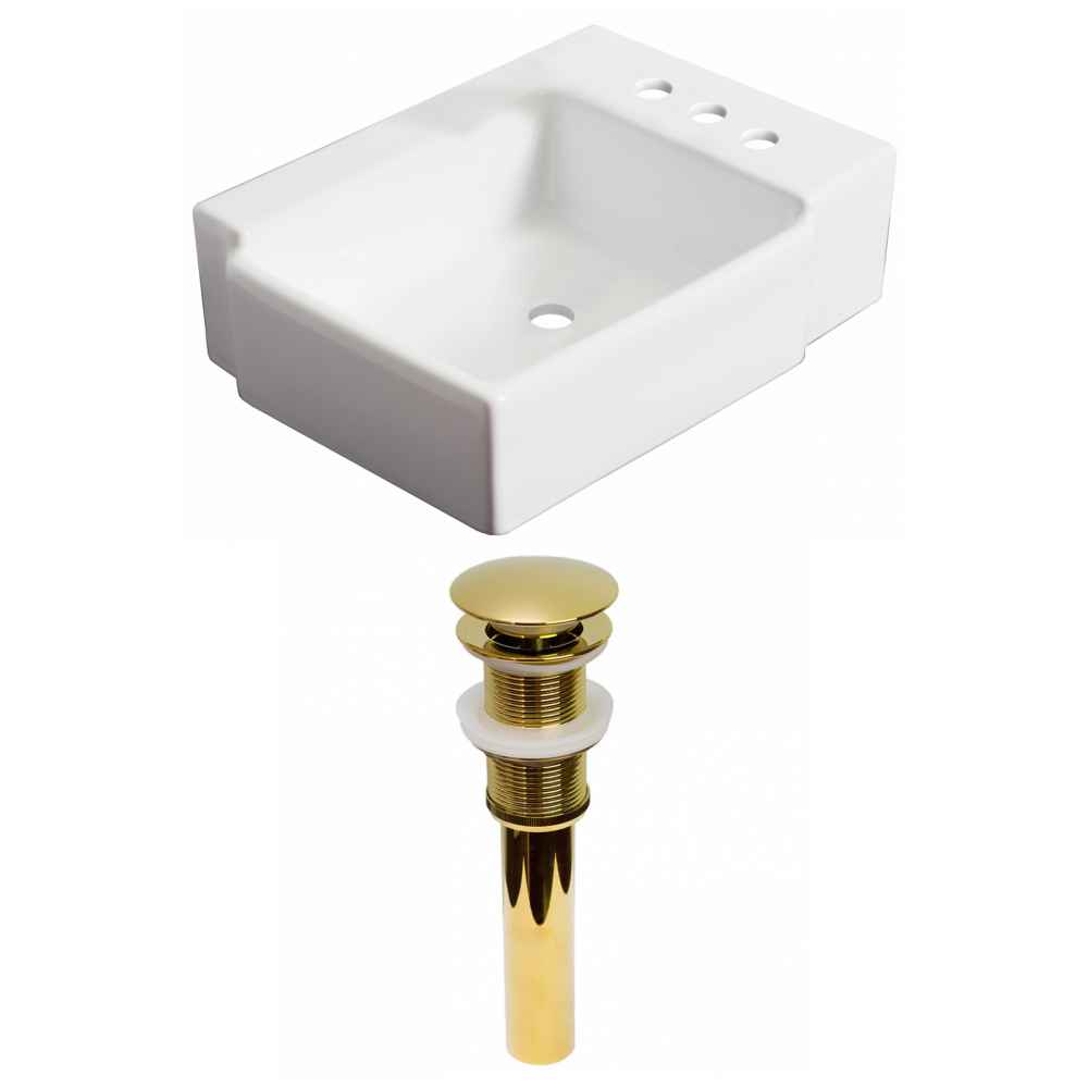 16.25-in. x 11.75-in. Rectangle Bathroom Vessel Sink Set White Enamel Glaze