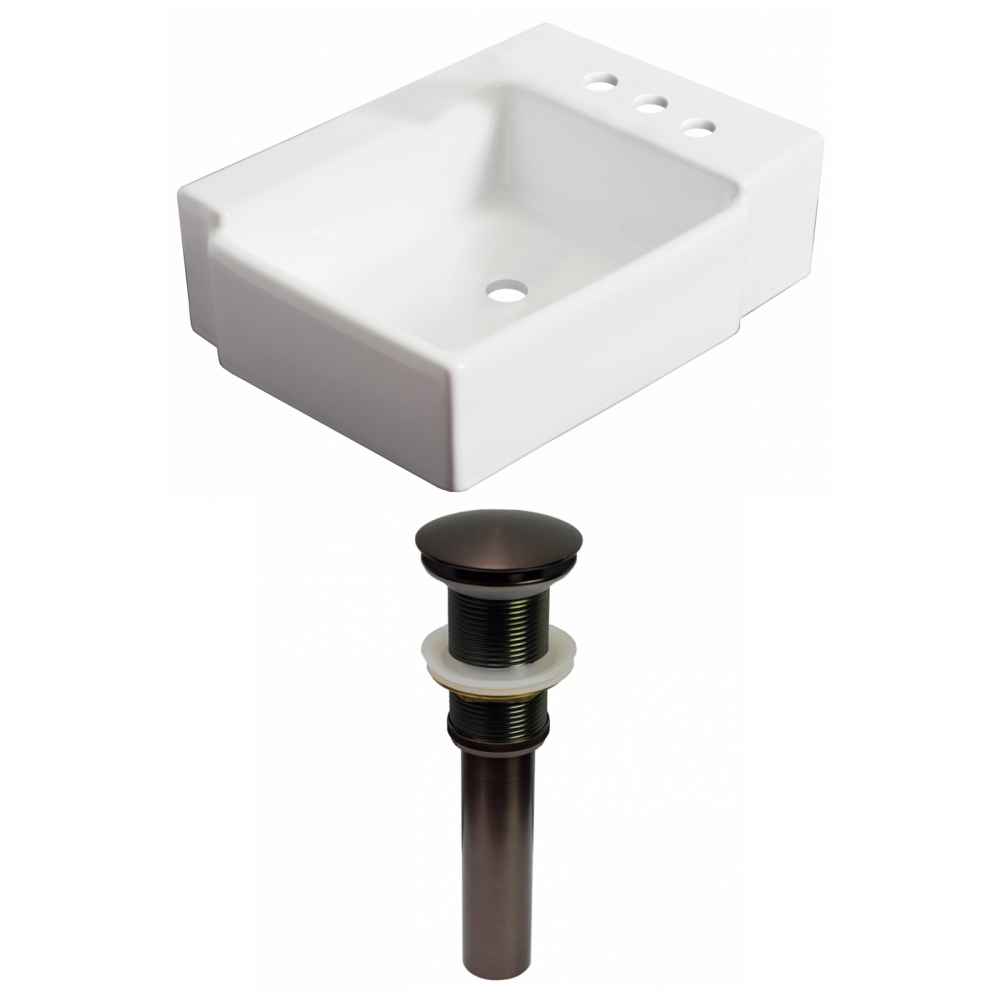 16.25-in. x 11.75-in. Rectangle Bathroom Vessel Sink Set White Enamel Glaze