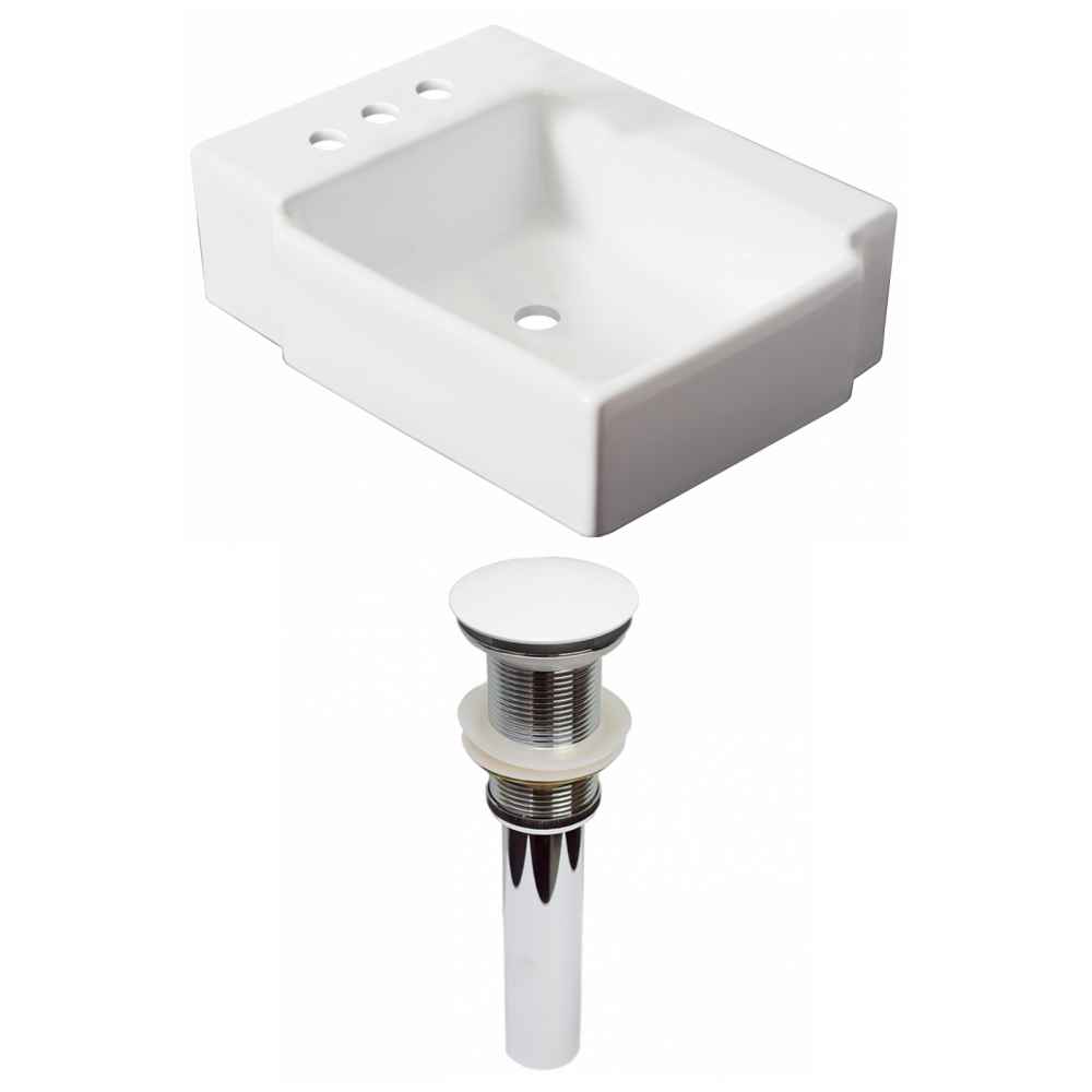 16.25-in. x 11.75-in. Rectangle Bathroom Vessel Sink Set White Enamel Glaze
