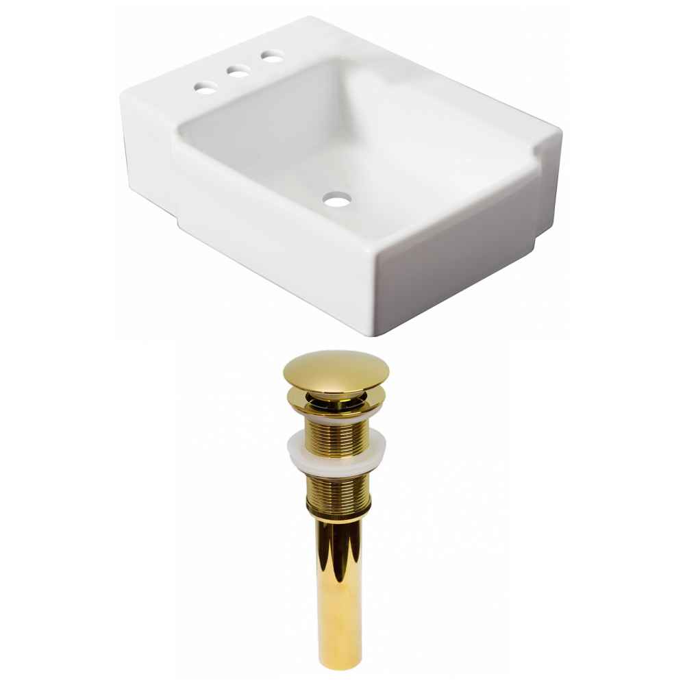 16.25-in. x 11.75-in. Rectangle Bathroom Vessel Sink Set White Enamel Glaze