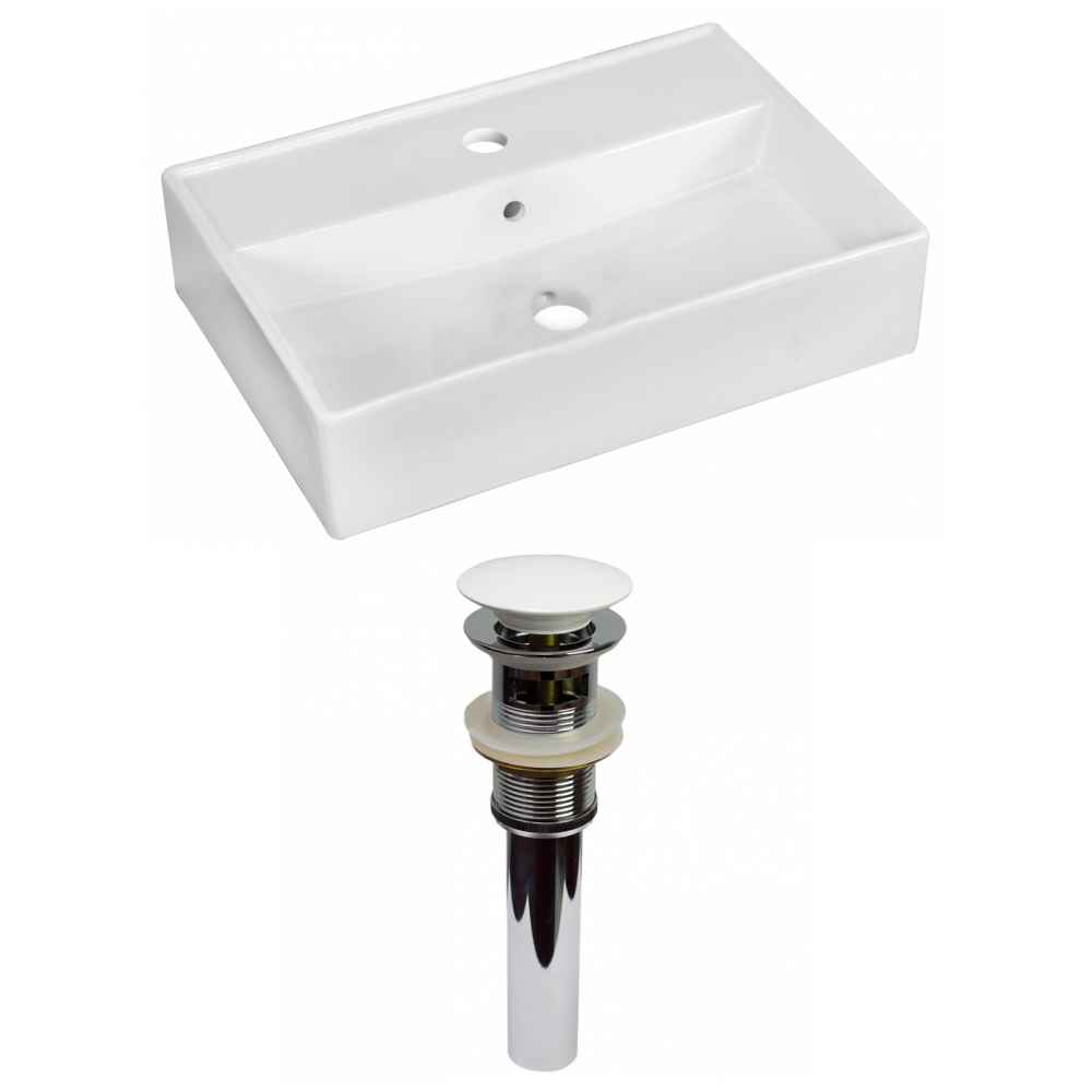 19.75-in. x 13.75-in. Rectangle Bathroom Vessel Sink Set White Enamel Glaze