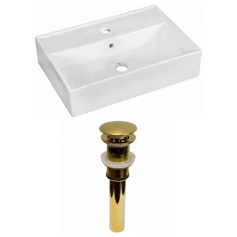 19.75-in. x 13.75-in. Rectangle Bathroom Vessel Sink Set White Enamel Glaze