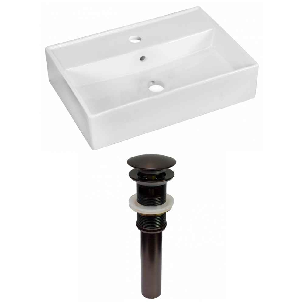 19.75-in. x 13.75-in. Rectangle Bathroom Vessel Sink Set White Enamel Glaze