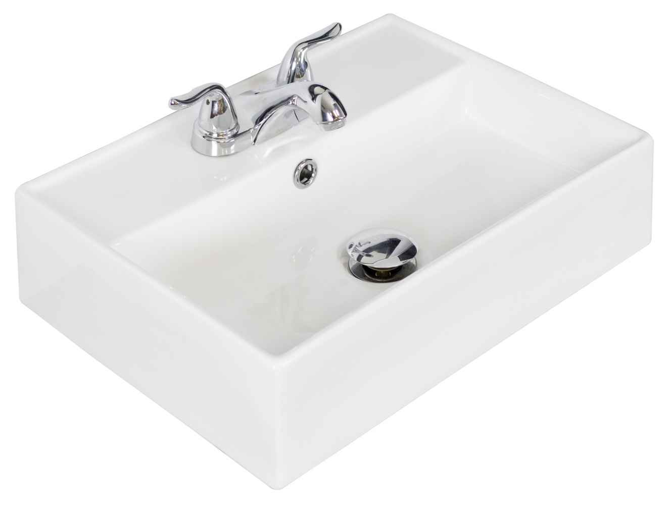 19.75-in. x 13.75-in. Rectangle Bathroom Vessel Sink Set White Enamel Glaze