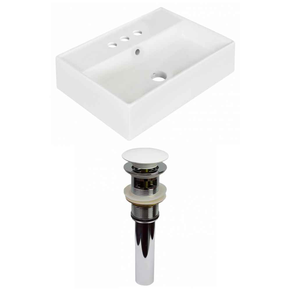 19.75-in. x 13.75-in. Rectangle Bathroom Vessel Sink Set White Enamel Glaze