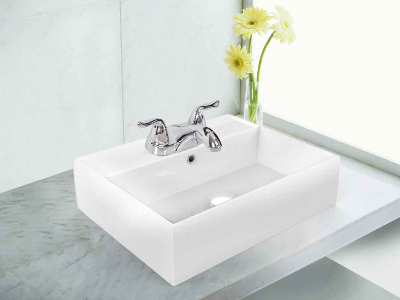 19.75-in. x 13.75-in. Rectangle Bathroom Vessel Sink Set White Enamel Glaze
