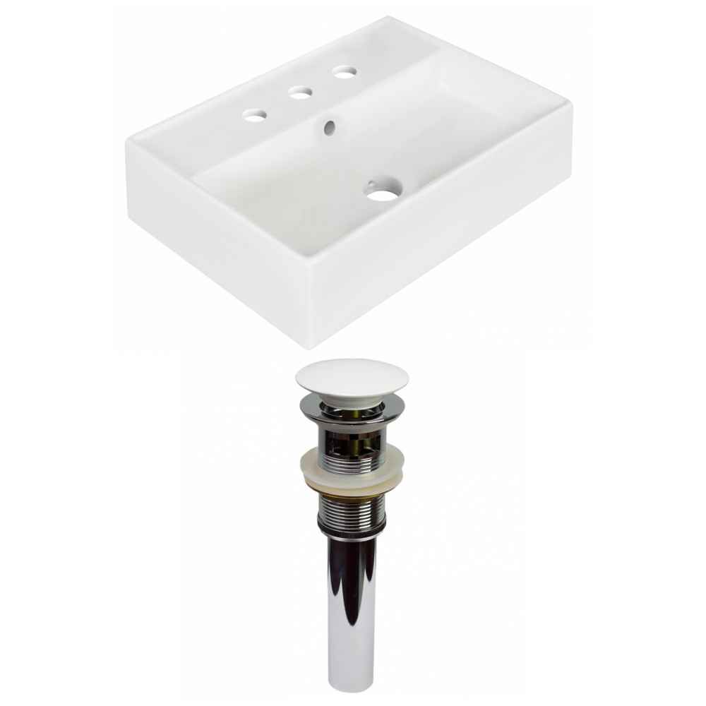 19.75-in. x 13.75-in. Rectangle Bathroom Vessel Sink Set White Enamel Glaze