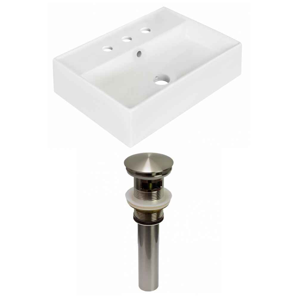 19.75-in. x 13.75-in. Rectangle Bathroom Vessel Sink Set White Enamel Glaze