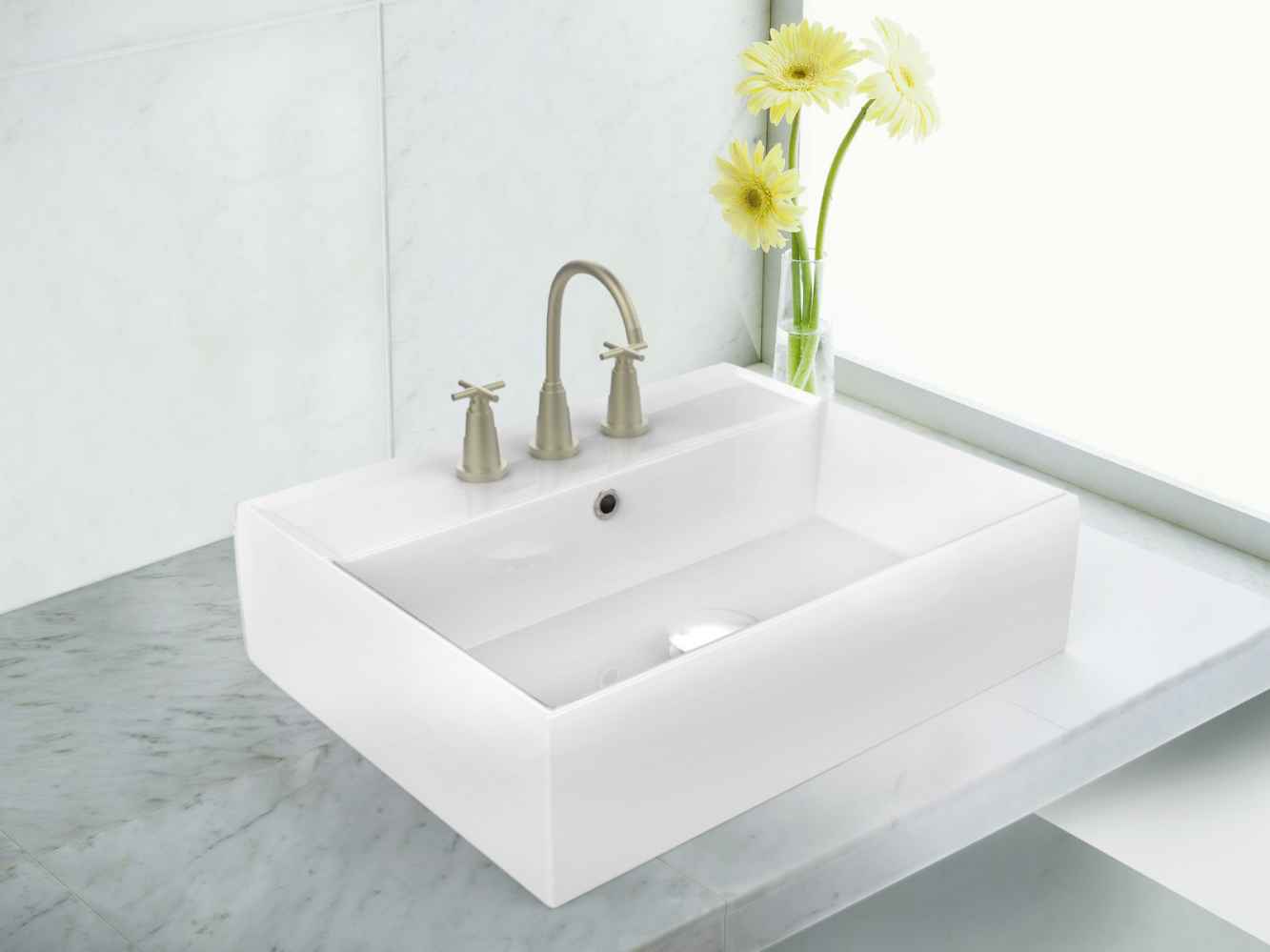 19.75-in. x 13.75-in. Rectangle Bathroom Vessel Sink Set White Enamel Glaze