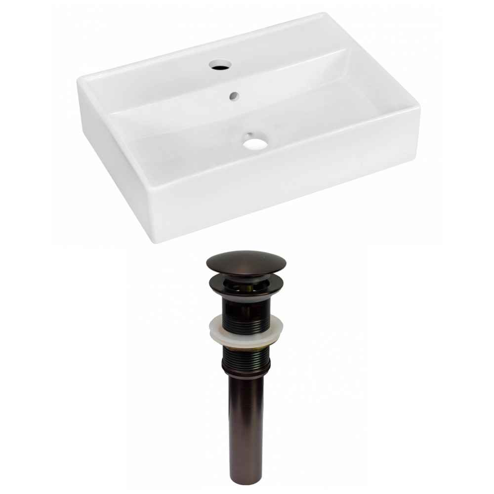 19.75-in. x 13.75-in. Rectangle Bathroom Vessel Sink Set White Enamel Glaze