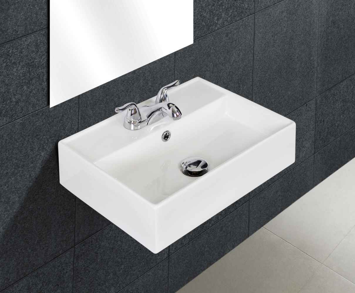 19.75-in. x 13.75-in. Rectangle Bathroom Vessel Sink Set White Enamel Glaze