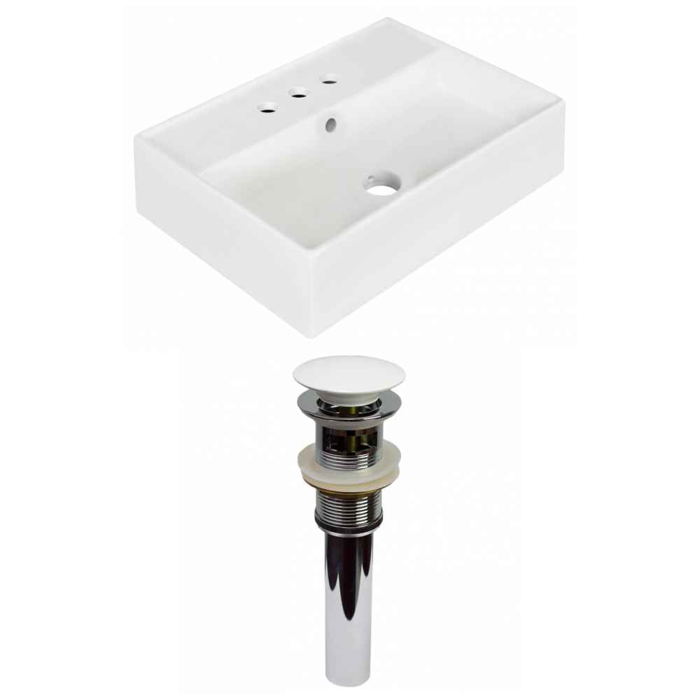 19.75-in. x 13.75-in. Rectangle Bathroom Vessel Sink Set White Enamel Glaze