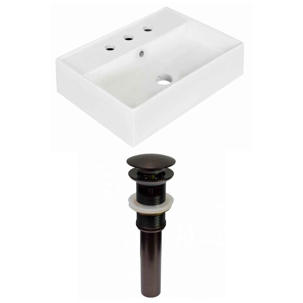 19.75-in. x 13.75-in. Rectangle Bathroom Vessel Sink Set White Enamel Glaze