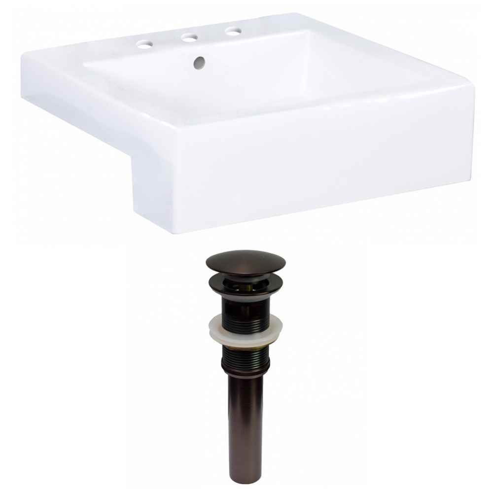 20.25-in. x 19-in. Rectangle Bathroom Vessel Sink Set White Enamel Glaze