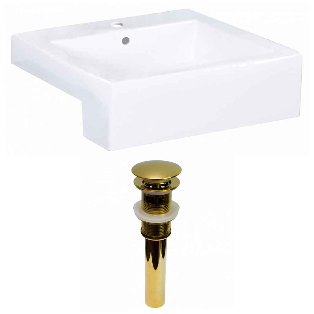 20.25-in. x 19-in. Rectangle Bathroom Vessel Sink Set White Enamel Glaze