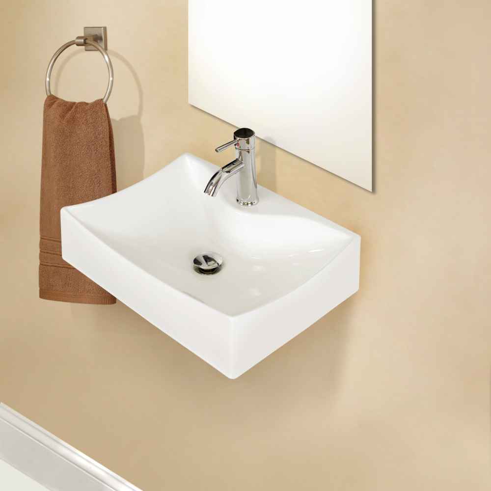 21.5-in. x 15.75-in. Rectangle Bathroom Vessel Sink Set White Enamel Glaze