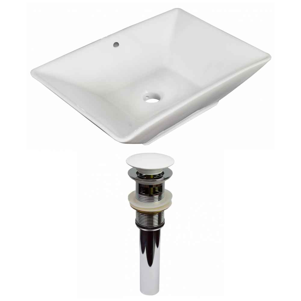 22-in. x 14.75-in. Rectangle Bathroom Vessel Sink Set White Enamel Glaze
