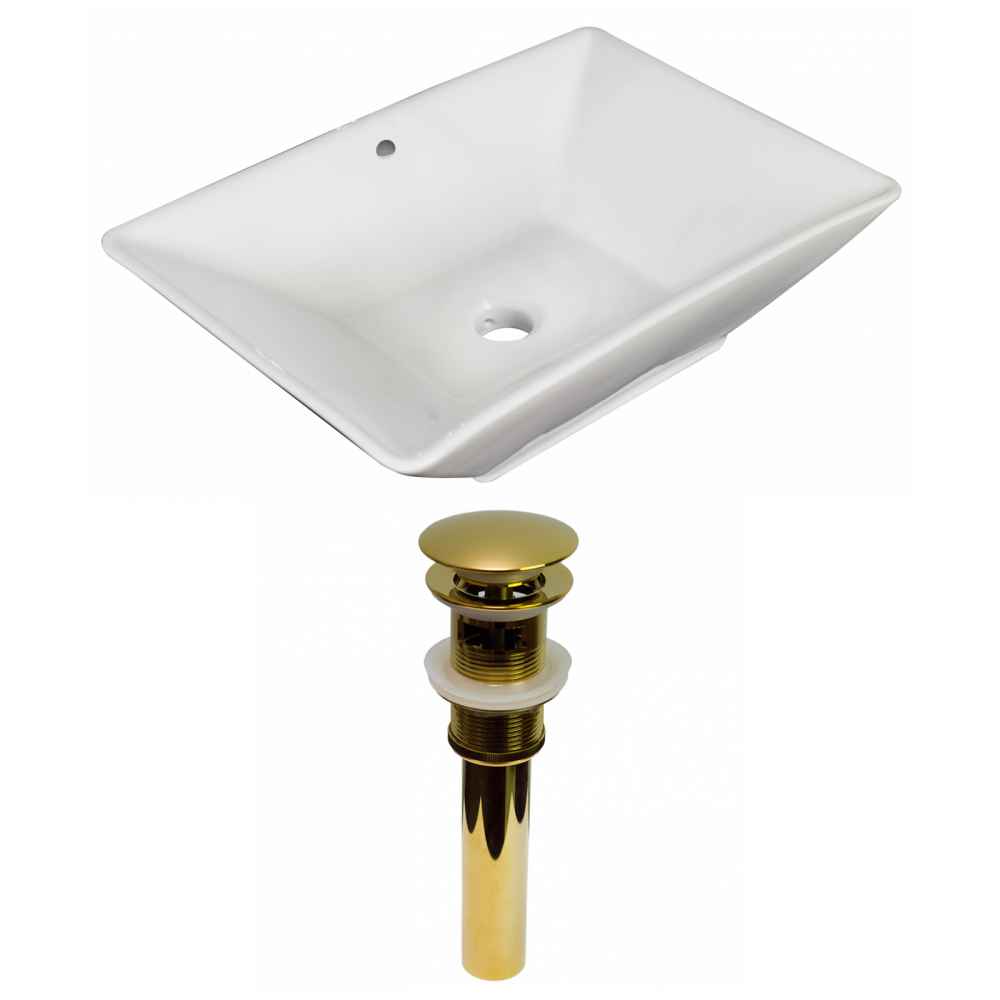 22-in. x 14.75-in. Rectangle Bathroom Vessel Sink Set White Enamel Glaze