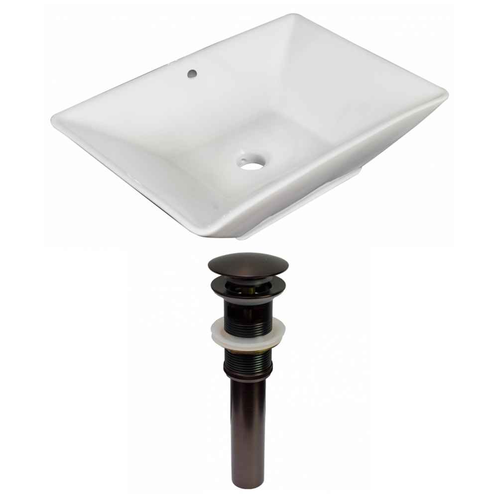 22-in. x 14.75-in. Rectangle Bathroom Vessel Sink Set White Enamel Glaze