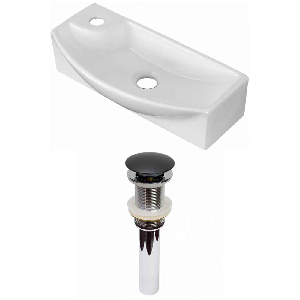 17.75-in. x 8.75-in. Rectangle Bathroom Vessel Sink Set White Enamel Glaze