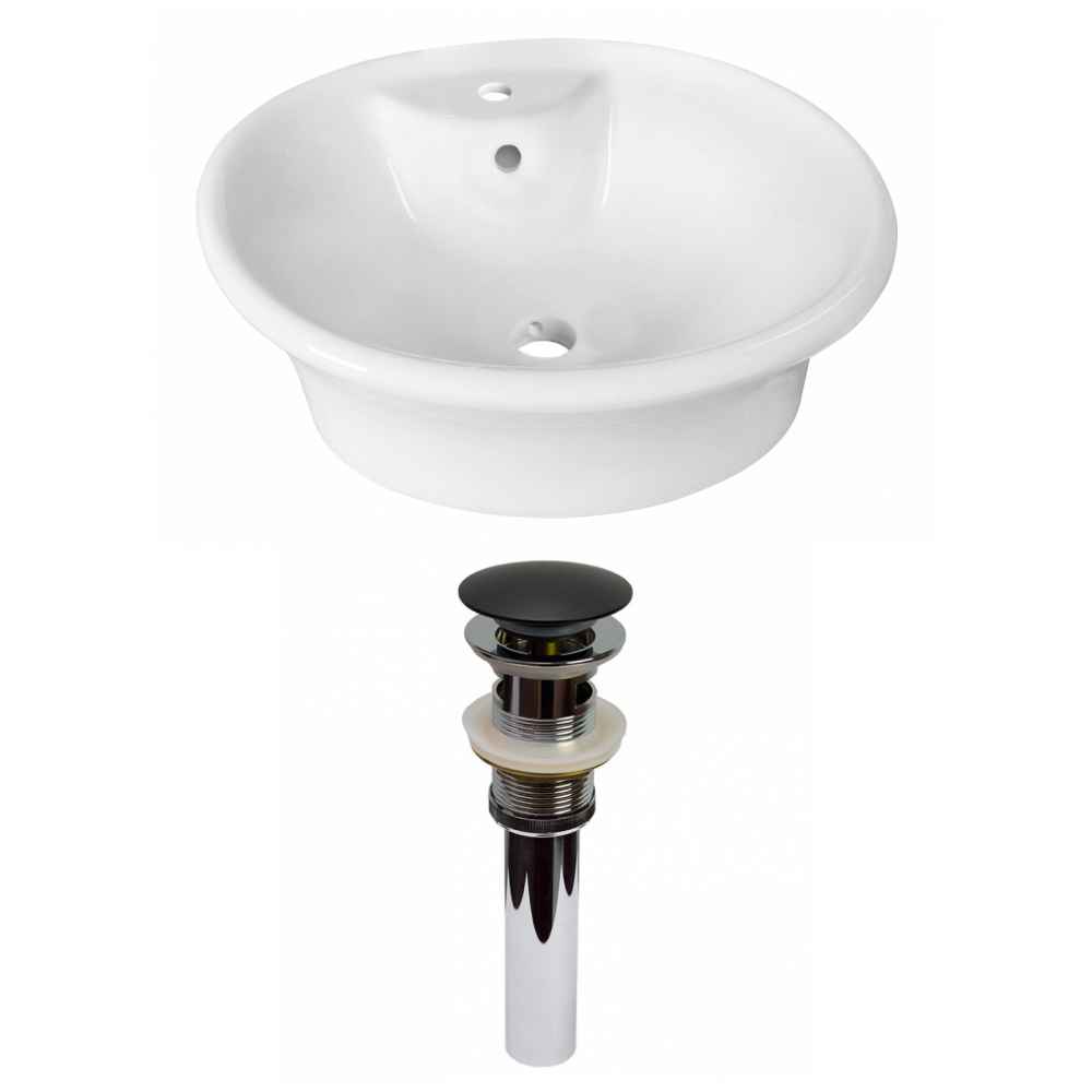 19-in. x 15.5-in. Round Bathroom Vessel Sink Set White Enamel Glaze