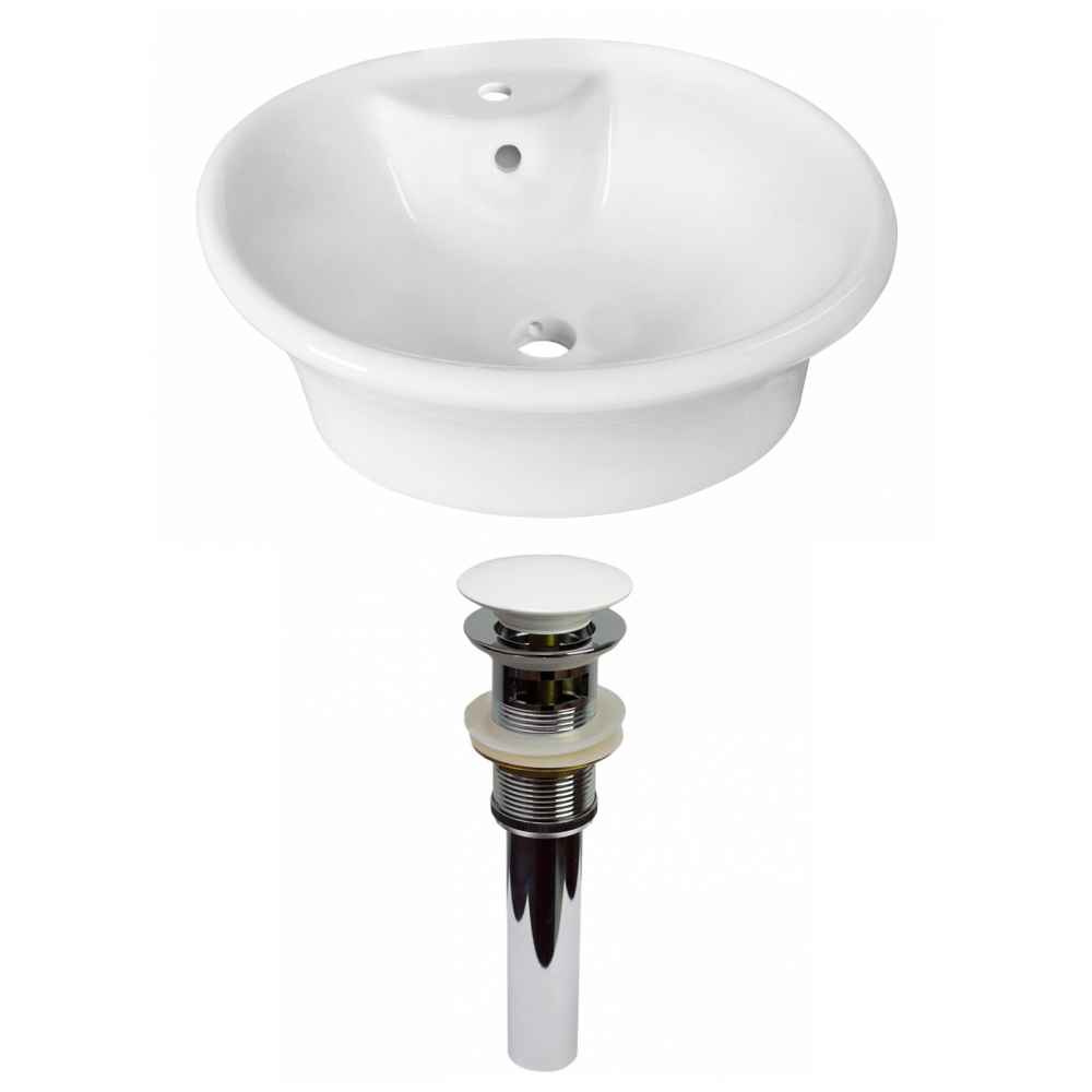 19-in. x 15.5-in. Round Bathroom Vessel Sink Set White Enamel Glaze