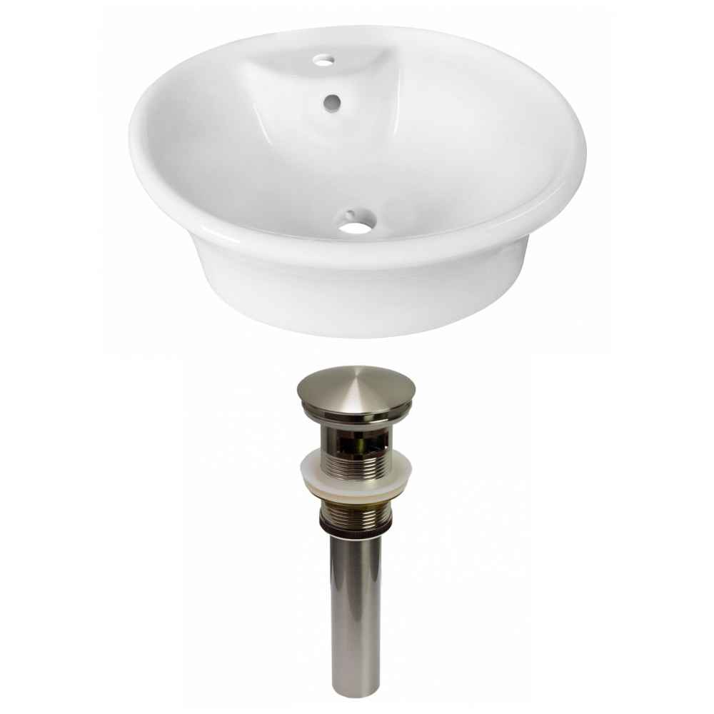 19-in. x 15.5-in. Round Bathroom Vessel Sink Set White Enamel Glaze
