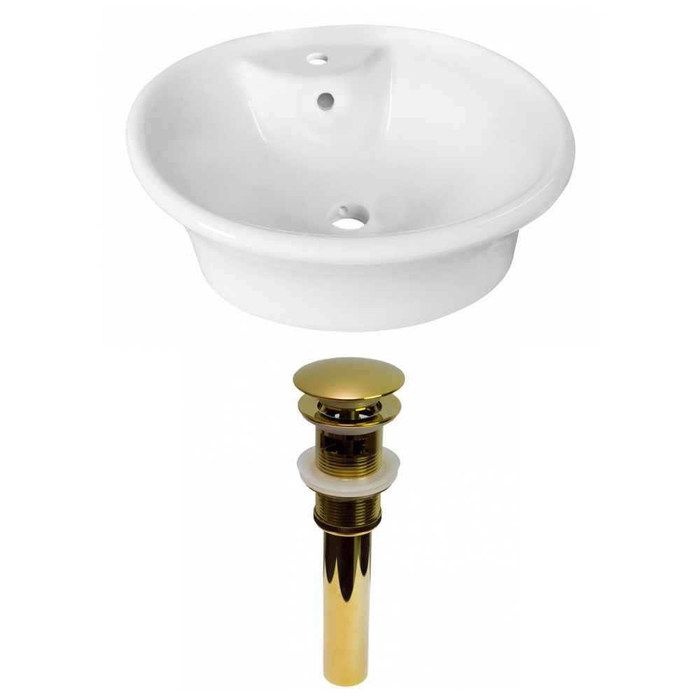 19-in. x 15.5-in. Round Bathroom Vessel Sink Set White Enamel Glaze