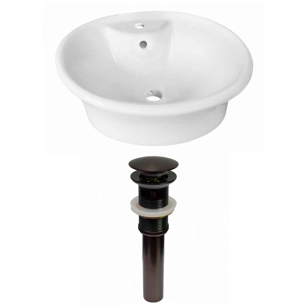 19-in. x 15.5-in. Round Bathroom Vessel Sink Set White Enamel Glaze