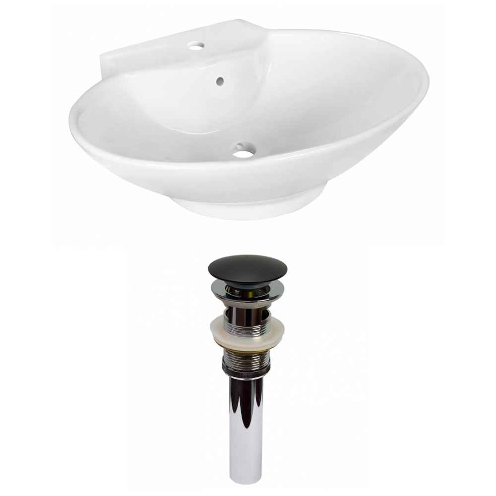 22.75-in. x 17.25-in. Oval Bathroom Vessel Sink Set White Enamel Glaze