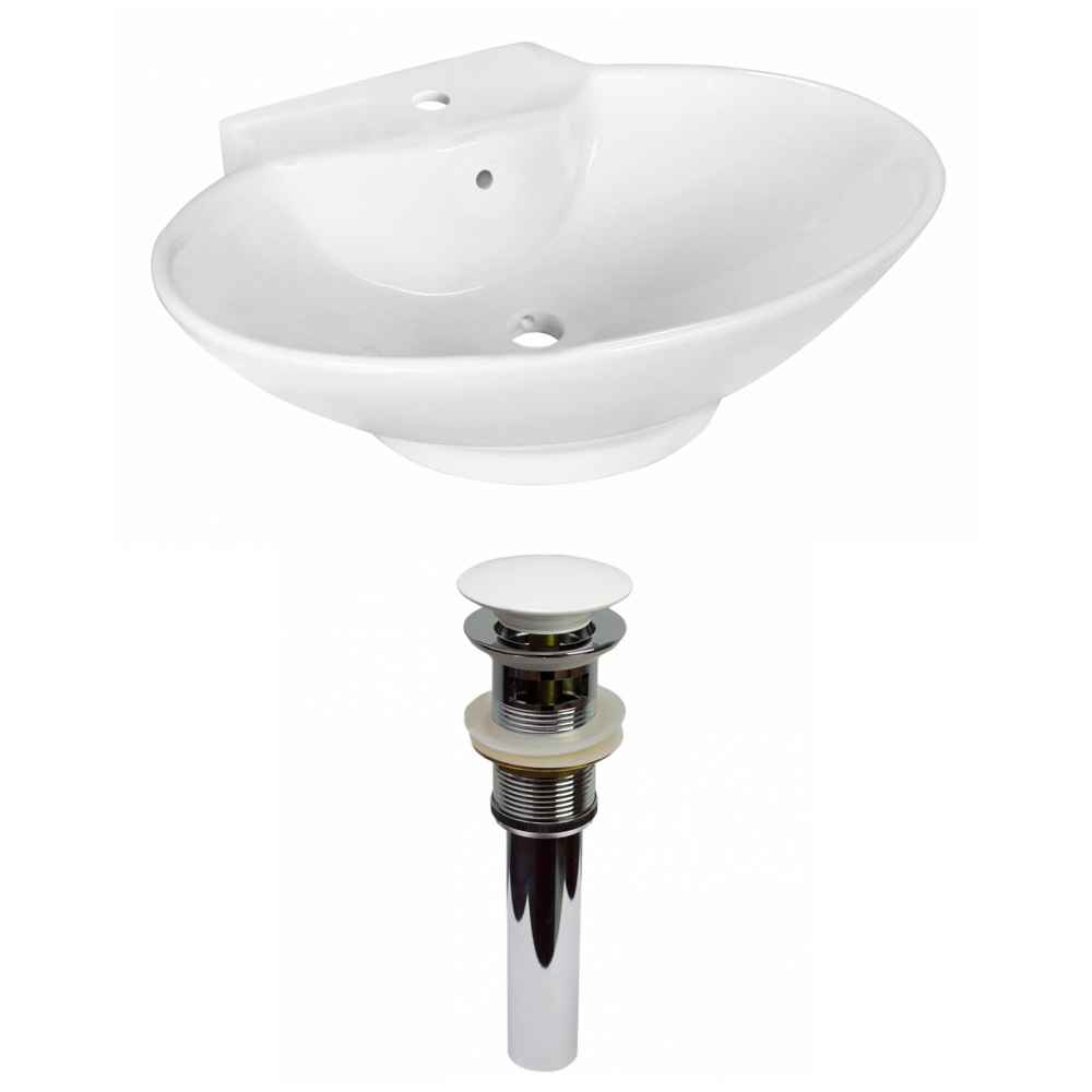 22.75-in. x 17.25-in. Oval Bathroom Vessel Sink Set White Enamel Glaze
