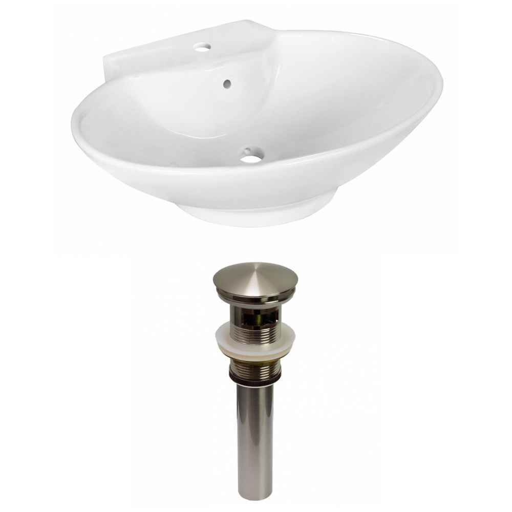 22.75-in. x 17.25-in. Oval Bathroom Vessel Sink Set White Enamel Glaze