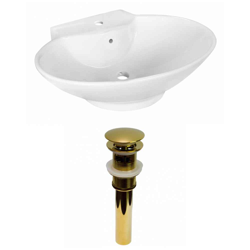 22.75-in. x 17.25-in. Oval Bathroom Vessel Sink Set White Enamel Glaze