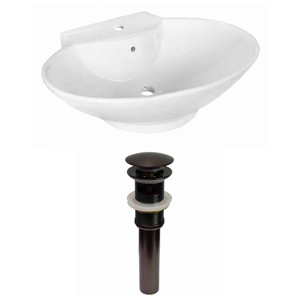 22.75-in. x 17.25-in. Oval Bathroom Vessel Sink Set White Enamel Glaze