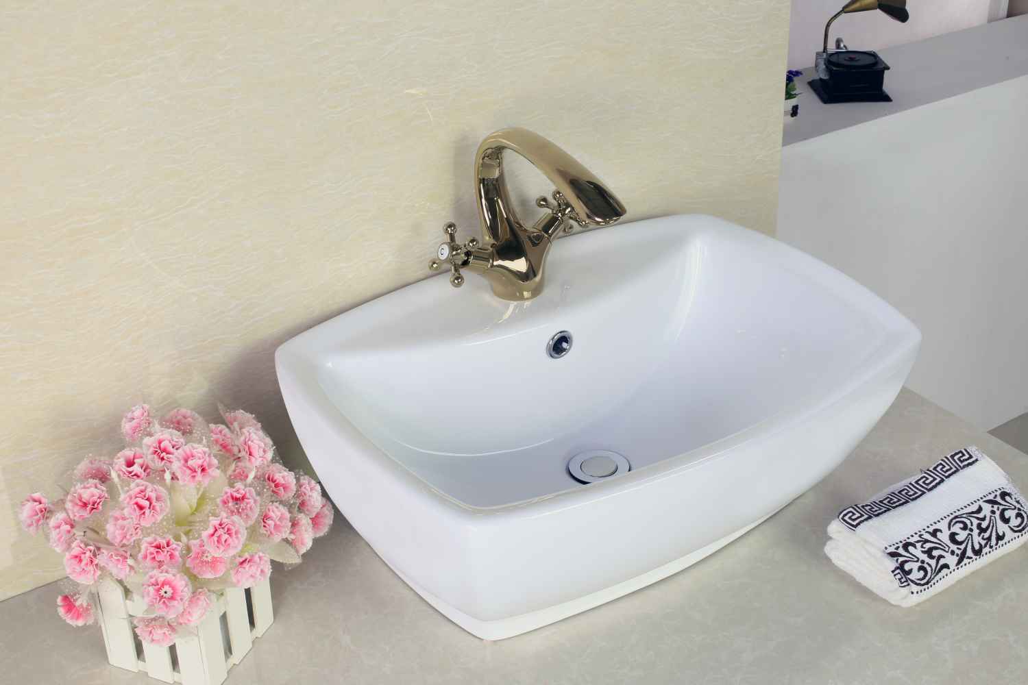 21.75-in. x 15.75-in. Rectangle Bathroom Vessel Sink Set White Enamel Glaze