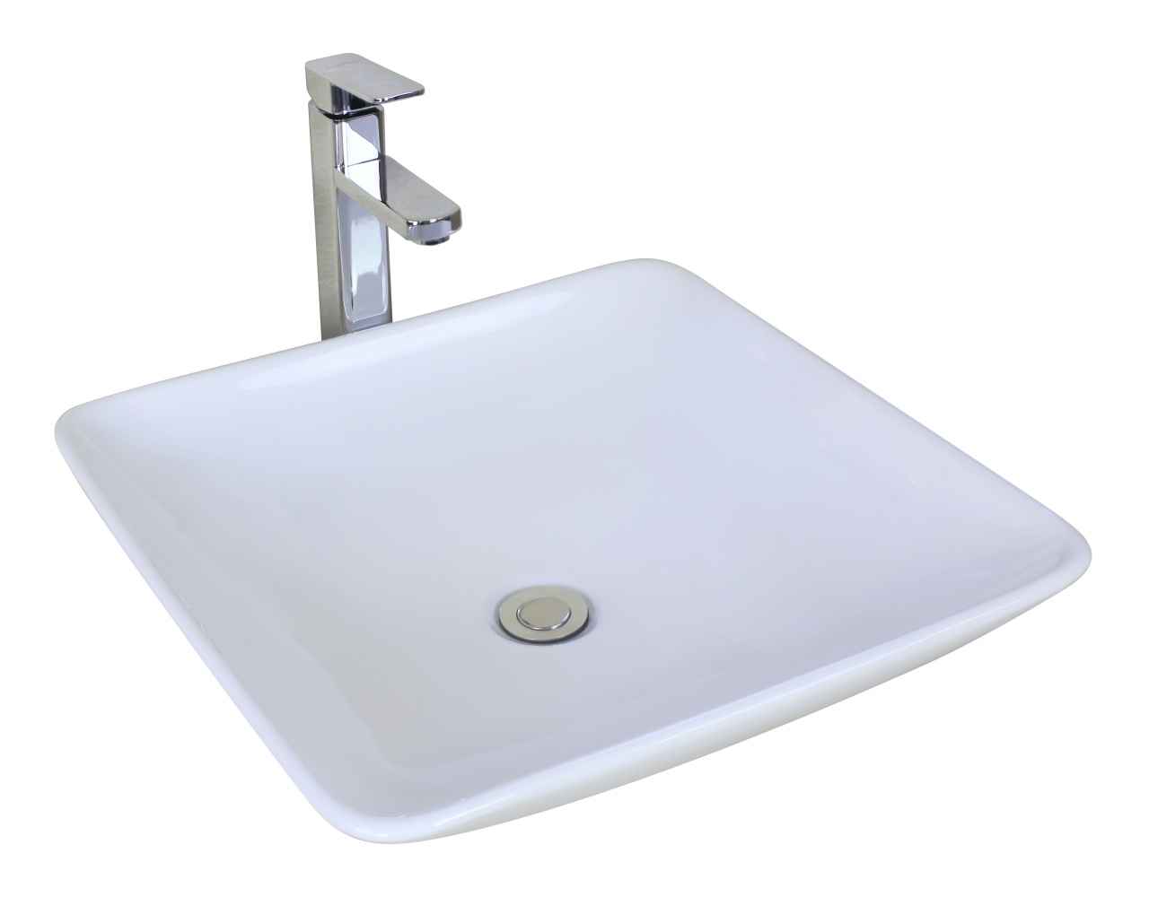16.75-in. x 16.75-in. Square Bathroom Vessel Sink Set White Enamel Glaze