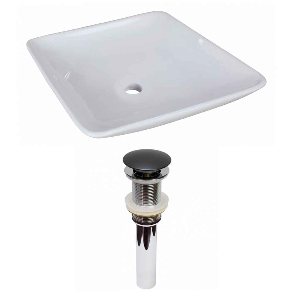 16.75-in. x 16.75-in. Square Bathroom Vessel Sink Set White Enamel Glaze