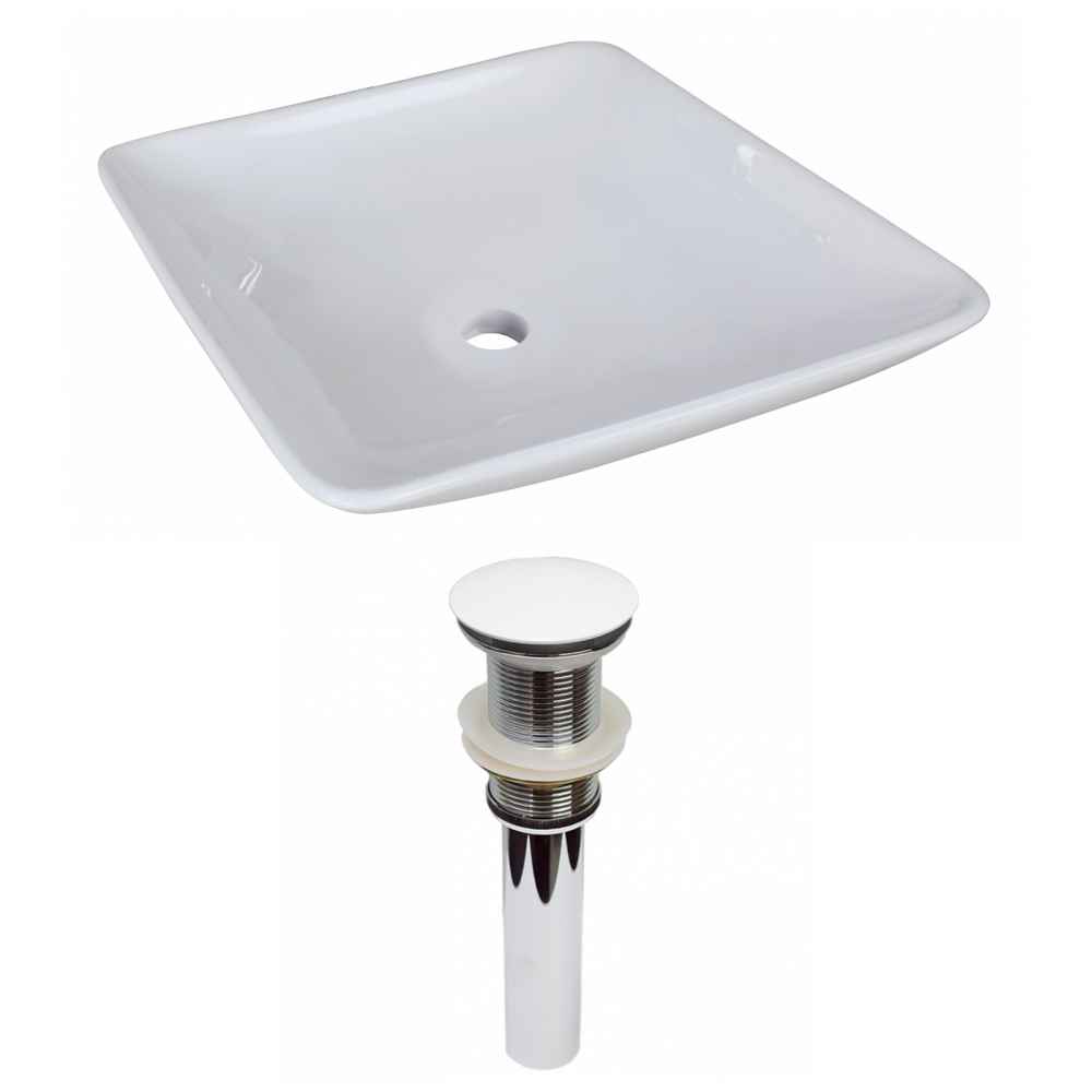 16.75-in. x 16.75-in. Square Bathroom Vessel Sink Set White Enamel Glaze