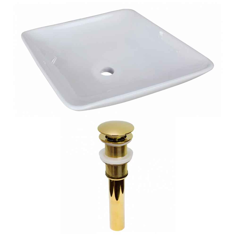 16.75-in. x 16.75-in. Square Bathroom Vessel Sink Set White Enamel Glaze
