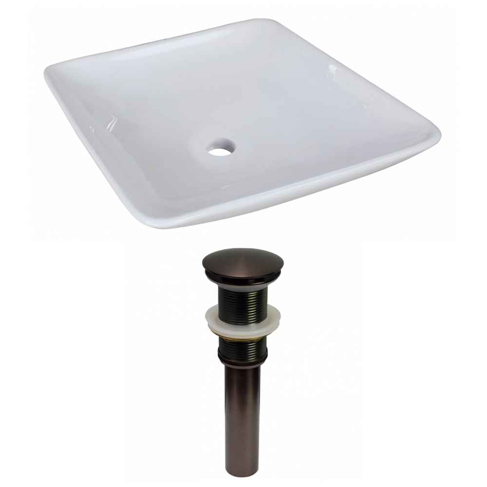 16.75-in. x 16.75-in. Square Bathroom Vessel Sink Set White Enamel Glaze