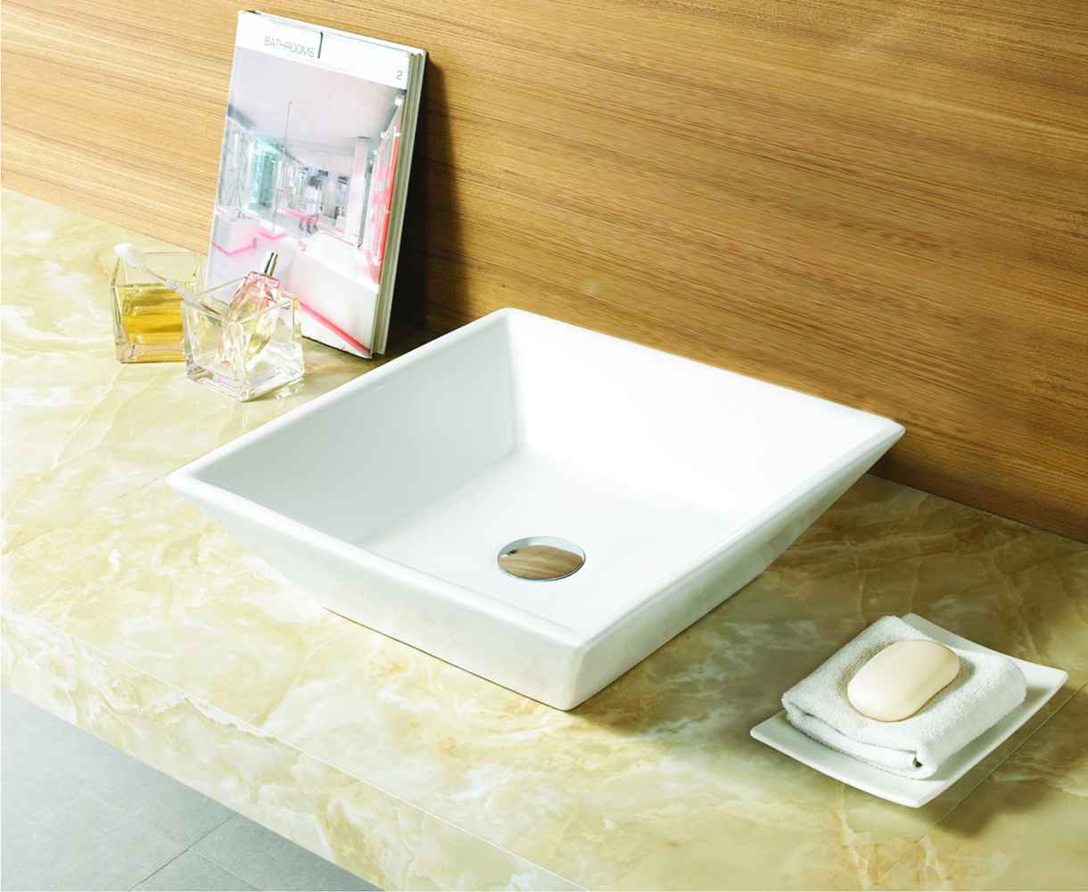 15.75-in. x 15.75-in. Square Bathroom Vessel Sink Set White Enamel Glaze