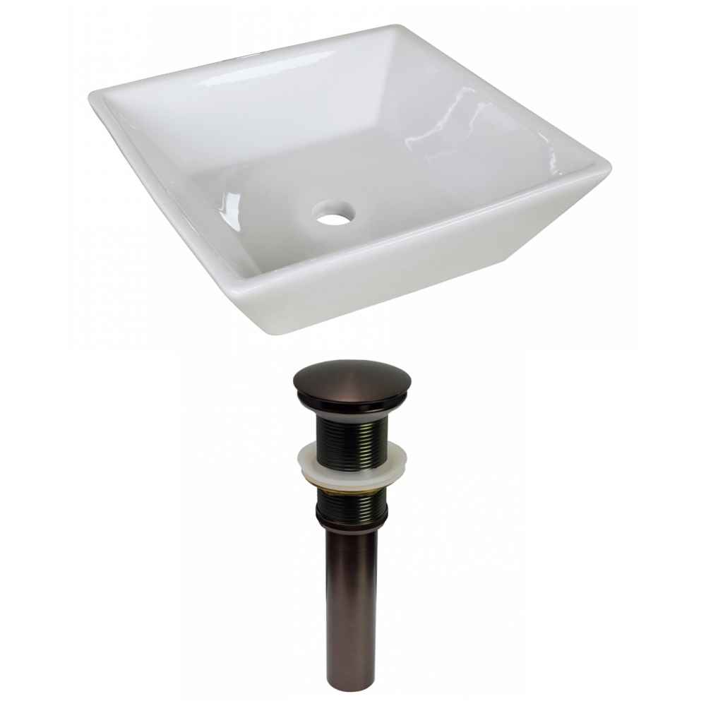 15.75-in. x 15.75-in. Square Bathroom Vessel Sink Set White Enamel Glaze